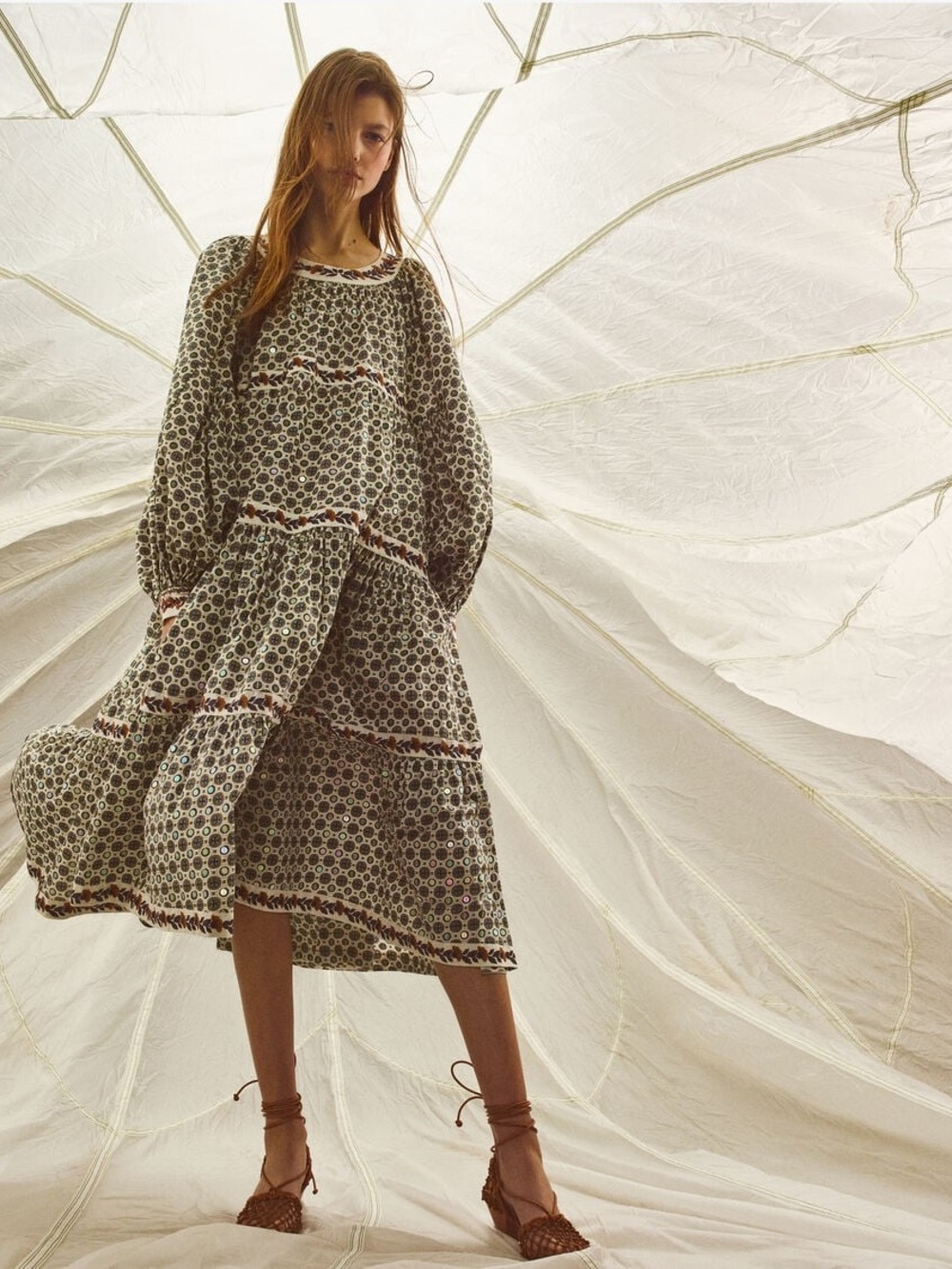 Tory Burch Printed Puffed-Sleeve Dress